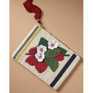 The Fiona Large Beaded Pouch Strawberry Motif